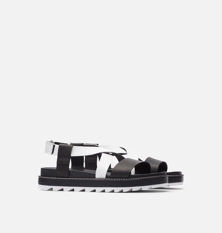 Womens Sandals Black/White - Sorel Roaming™ Criss Cross Flat - 238-DWFCBI